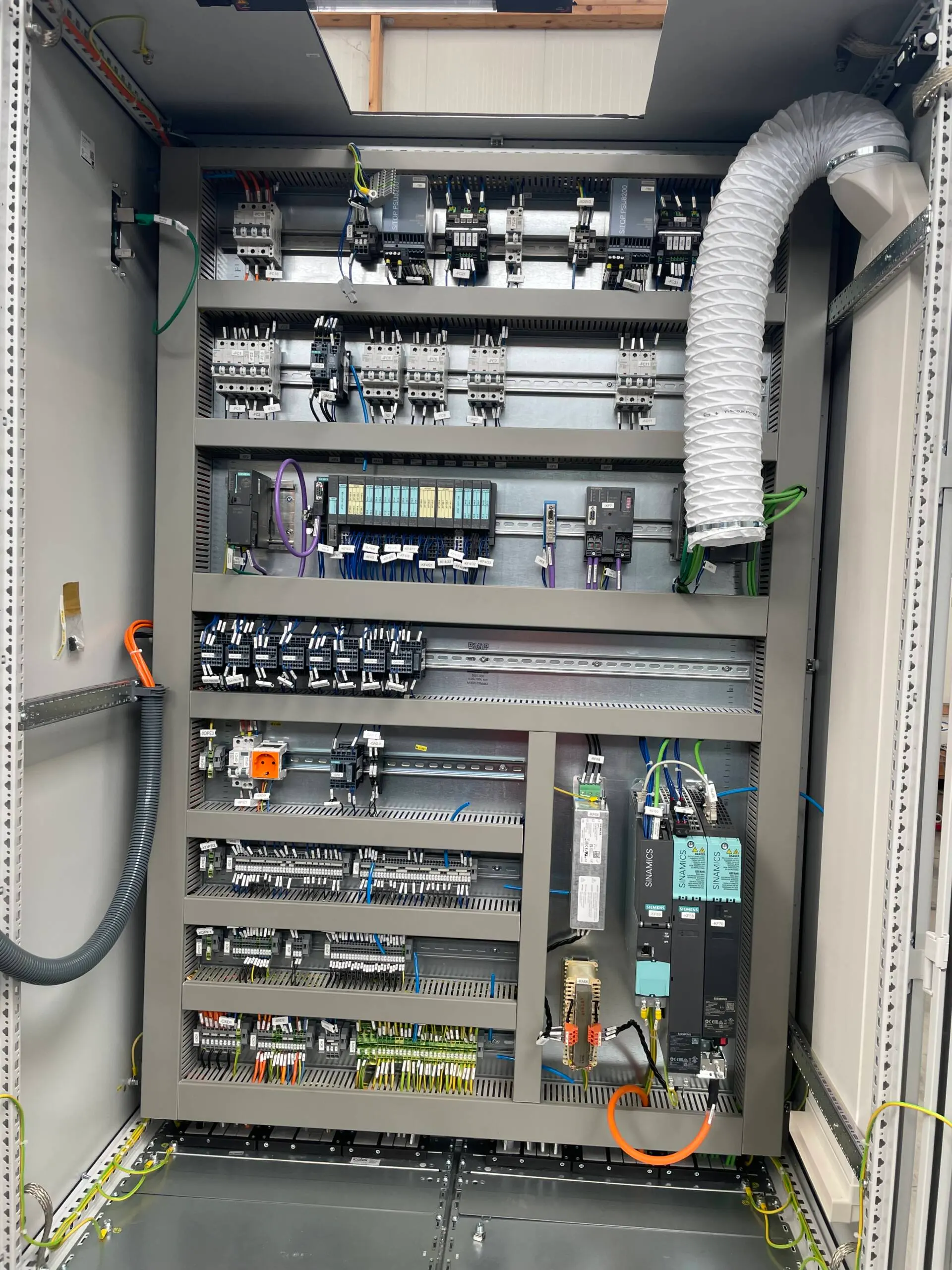 Komplett verdrahtete Siemens-Schaltanlage mit SPS-Steuerung, von Rodecon aufgebaut